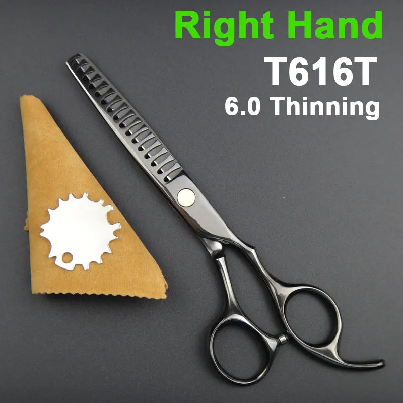 Japan 440C Titanium Qlating Barber Professional Scissors for Hairdresser 5.5 / 6.0 Cutting Thinning Black Hair Scissor Shears