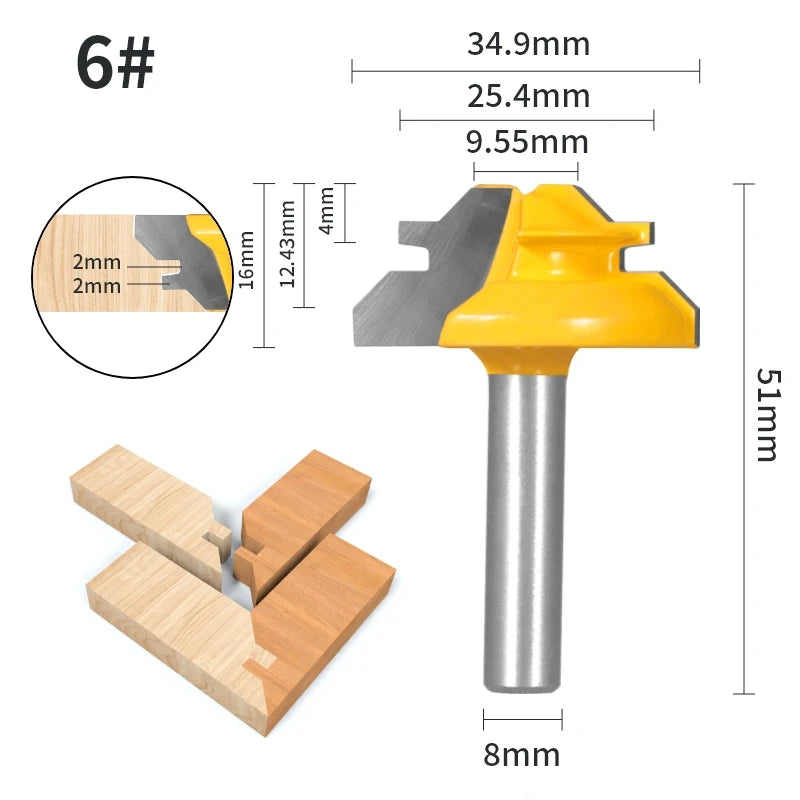 YUSUN 1PC 45° Degree  Lock Miter Router Bit  Woodworking Milling  Cutter For Wood Tools