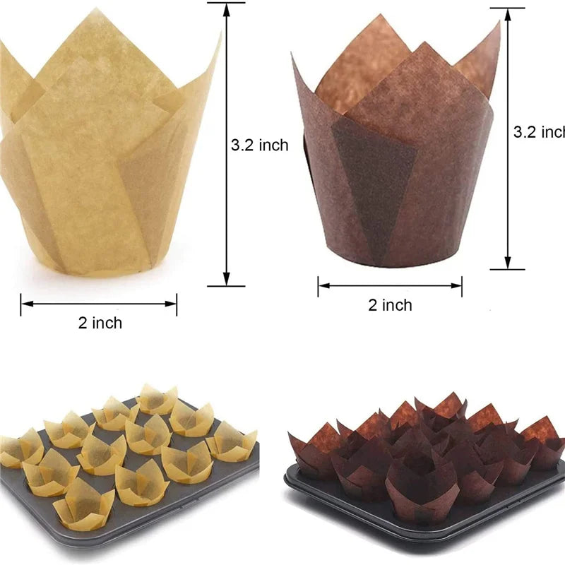 200pcs Tulip Cupcake Liners Brown Craft Paper Baking Cups Muffin Wrappers