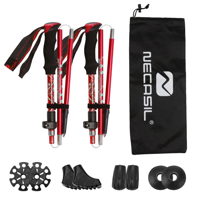 2PCS Ultralight Foldable Trekking Poles Sets Telescopic Nordic Walking Sticks Portable Outdoor Camping Hiking Gear