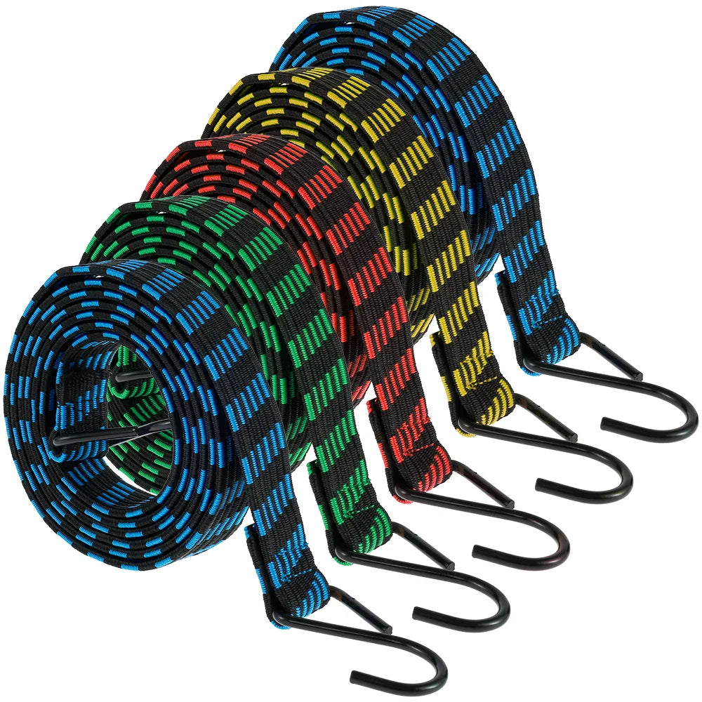 5-20Pcs Bungee Cords 2M Elastic Bungees Cords Heavy Duty Luggage Bungee Straps with Hooks Antislip Flat Elasticity Rope Upgrades