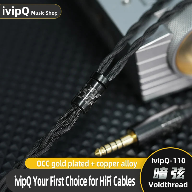 ivipQ-110 Voidthread Black Nylon HiFi Earphone Cable High Purity OCC Gold Plated+Copper Ally 4.4mm 2Pin 0.78 MMCX Audio IEM Wire