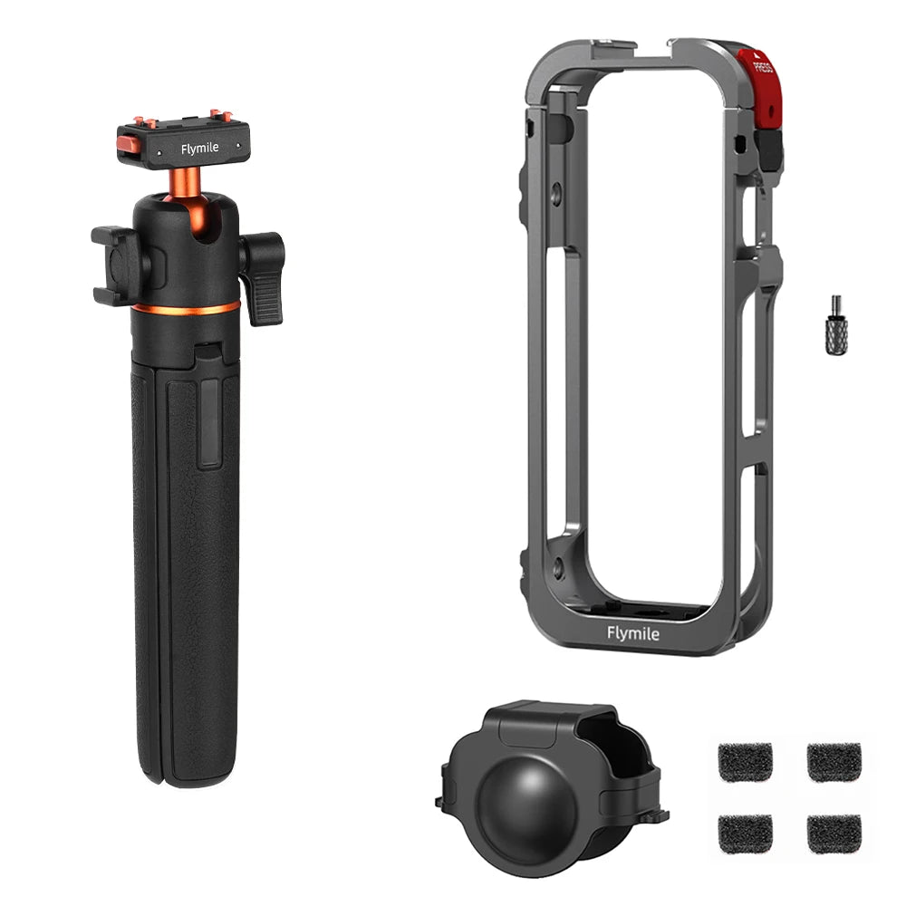Flymile X5 Cage Metal Protective Case for Insta360 X5 Accessories Camera Aluminum Alloy Frame Cage with Silicone Lens Cover