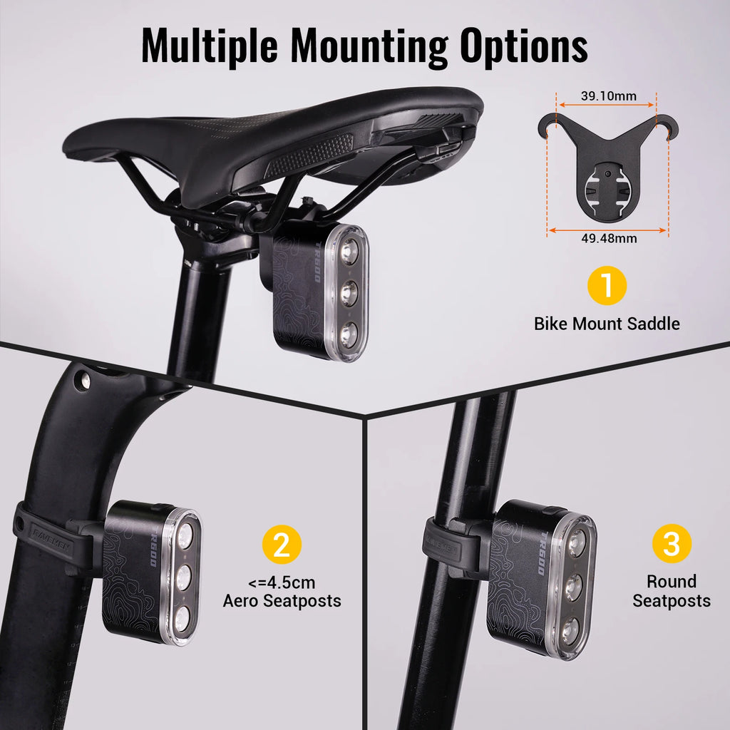 RAVEMEN TR500 Bike Rear Light Bicycle Taillight Lamp Rechargeable 1600mAh Auto On-Off 500 LED Lumens Flashing Brake Detection