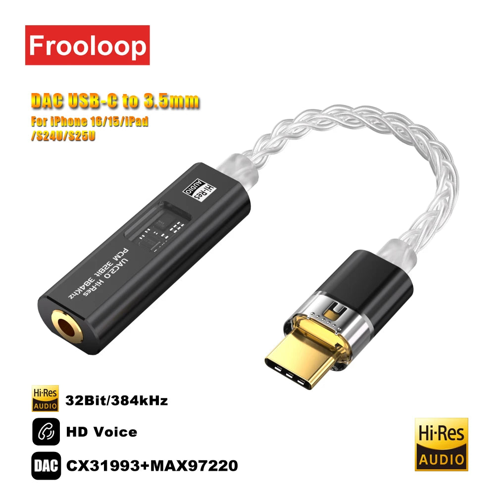 USB C to 3.5 mm Jack Adapter DAC Type-C Audio Amplifier Hi-Fi Stereo Earphone Headphone AUX Converter CX31993 MAX97220 Dual Chip