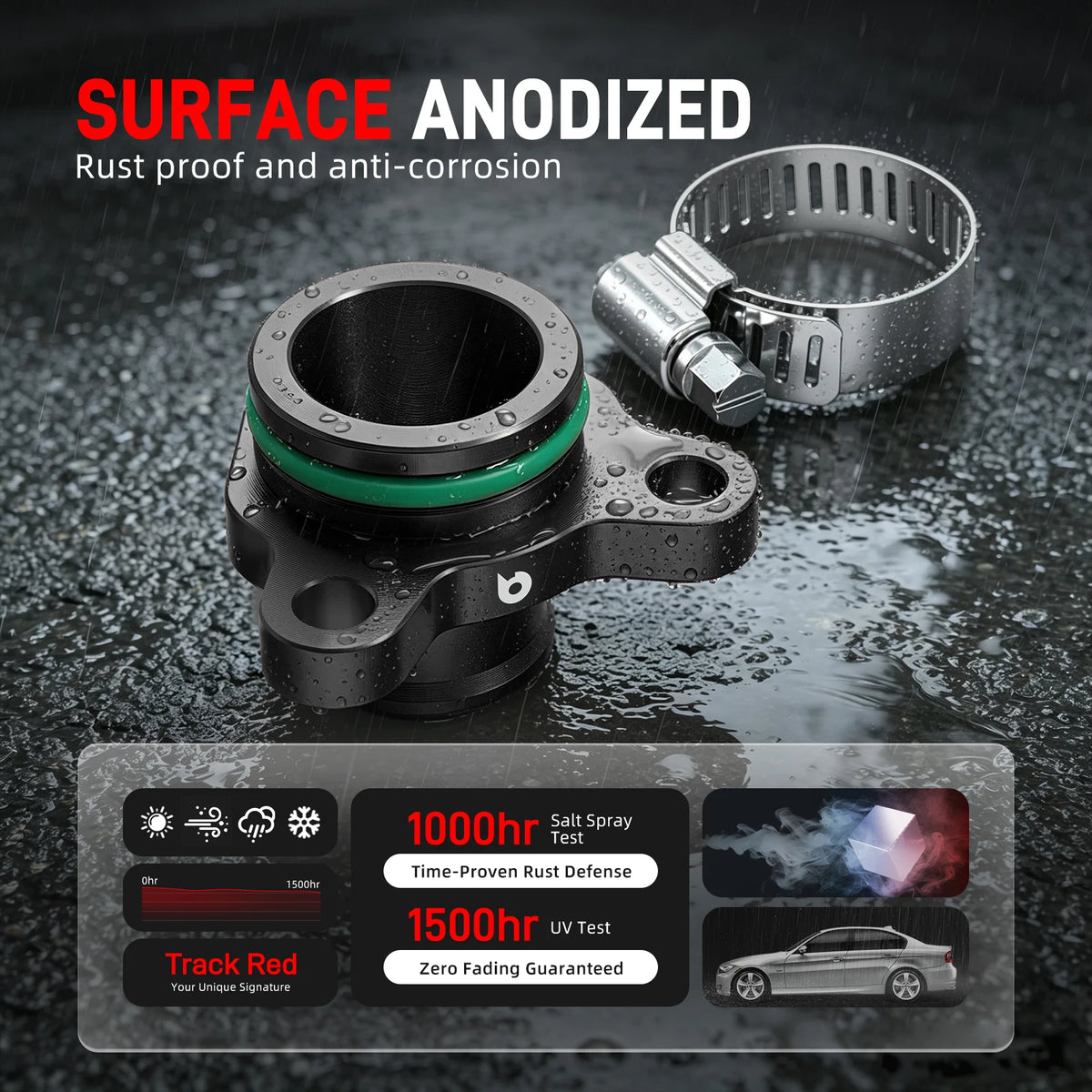 BEVINSEE Aluminum Coolant Port Flange Fitting for BMW N52 E90 E91 E92 E93 F30 F31 F34 Red/Black