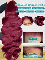 Burgundy 99J Human Hair Lace Front Wig 13x4 HD Transparent Body Wave 16-34in
