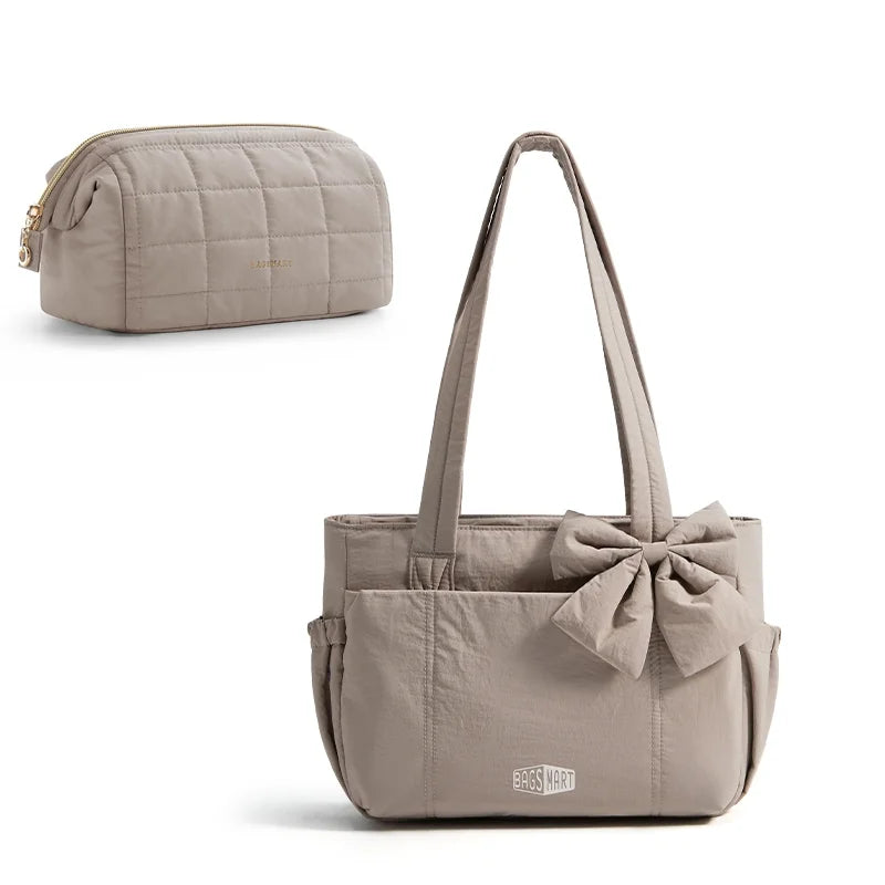 BAGSMART Women Tote Bag Quilted Padded Handbag Versatile Commuting Messenger Shoulder Bag Multiple Pocket College Hobo Bag