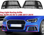1Pair Car Fog Light Racing Grille For AUDI A3 8V S-line Sedan Sportback Convertible 2017-2019 Front Bumper Fog Lamp Grill Cover