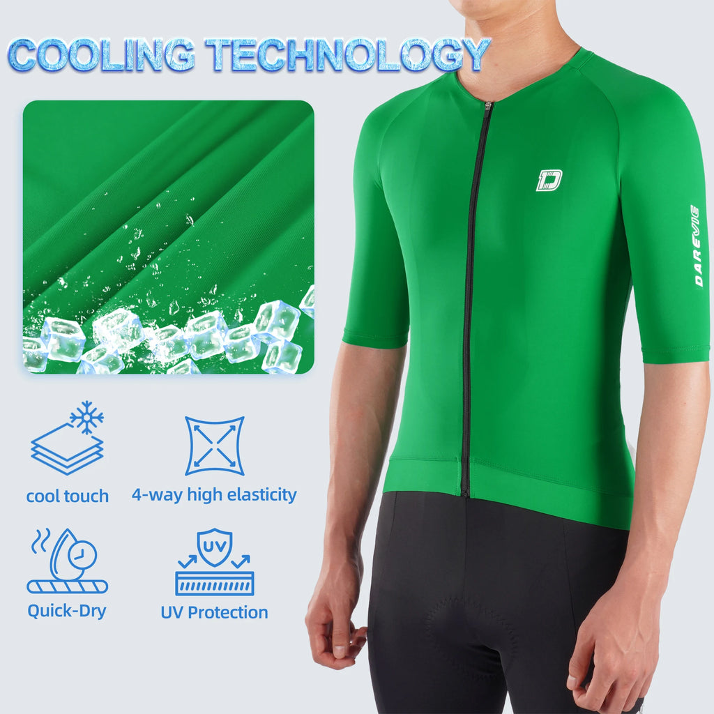 DAREVIE Men's Cycling Jersey DVJ278 Moisture Wicking Anti-Slip Hem, Black/Green/Grey/Red