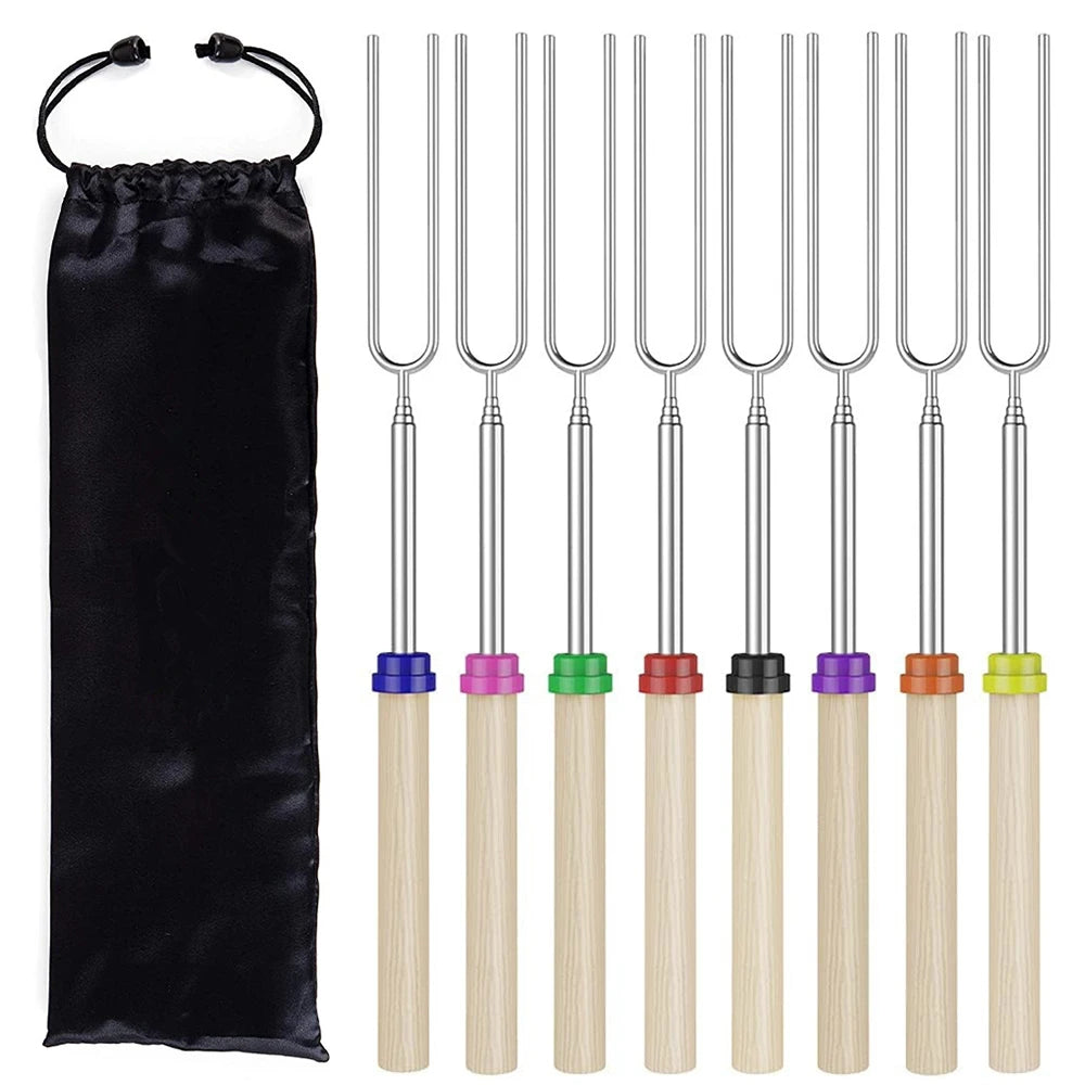 LMETJMA Telescoping Marshmallow Roasting Sticks 8pc Stainless Steel BBQ Skewers