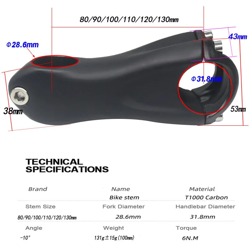 Bicycle Stem Carbon MTB/Road Bike ±10 degrees Stems 80/90/110/110/120/130mm 28.6 mm fork  31.8mm handlebar bike frame parts