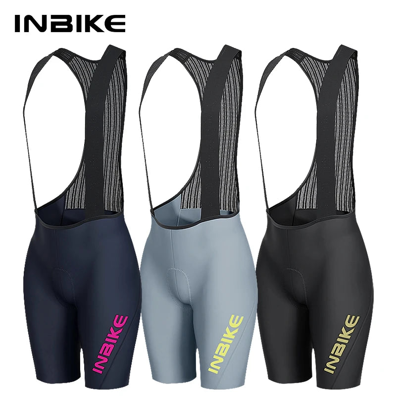 INBIKE Women's Cycling Bib Shorts High-Waisted Breathable Summer, Black/Gray/Navy, XS-XXL