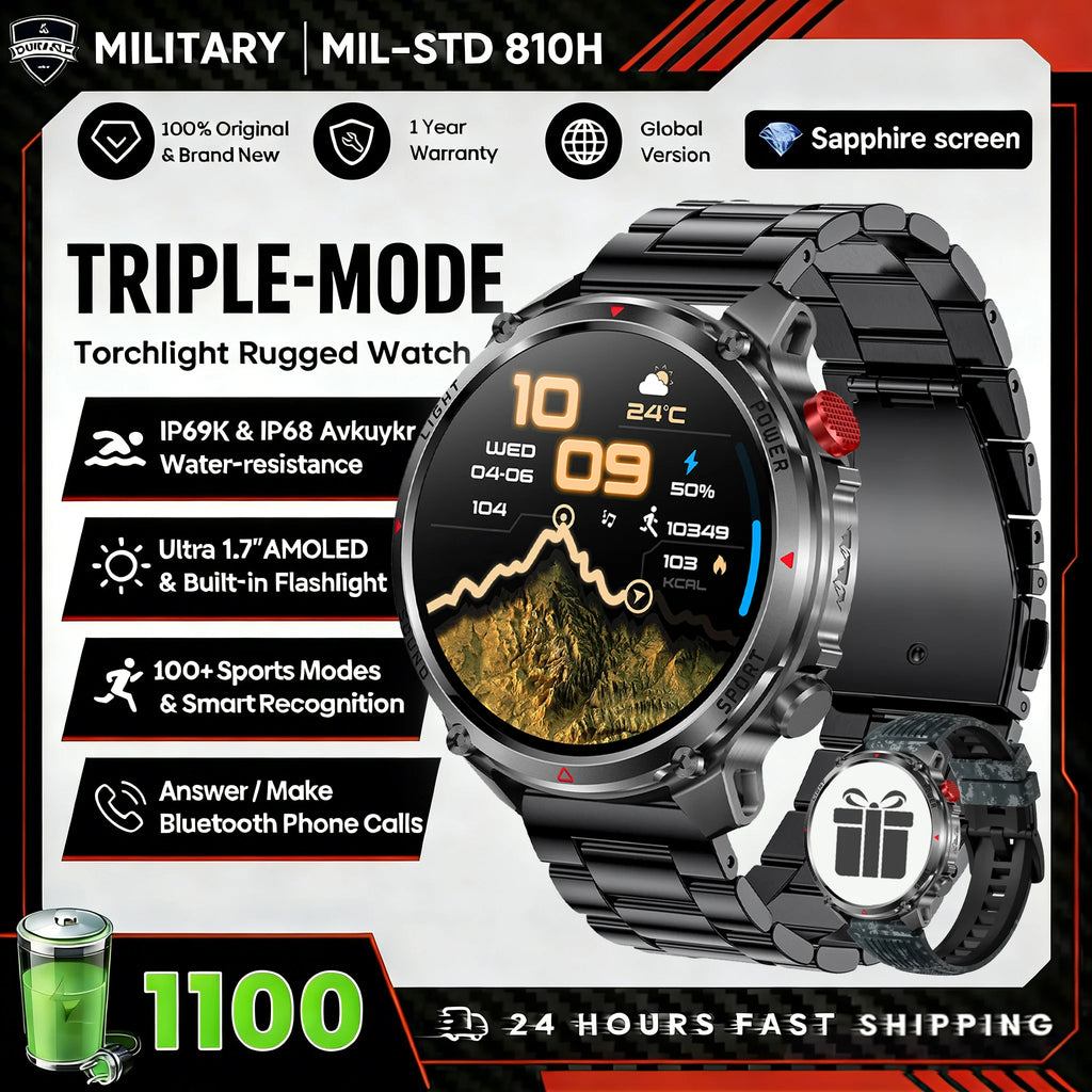 2026 New Fashion Luxury 1100mAh Battery 1.7-inch HD Screen Compass Wireless Call Flashlight 100+Sports Outdoor Sports smart