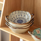 7.5inch Japanese Household Noodle Bowl Ceramic Soup Bowl With Handle Salad Pasta Bowl Kitchen Tableware Microwave Oven Bakware