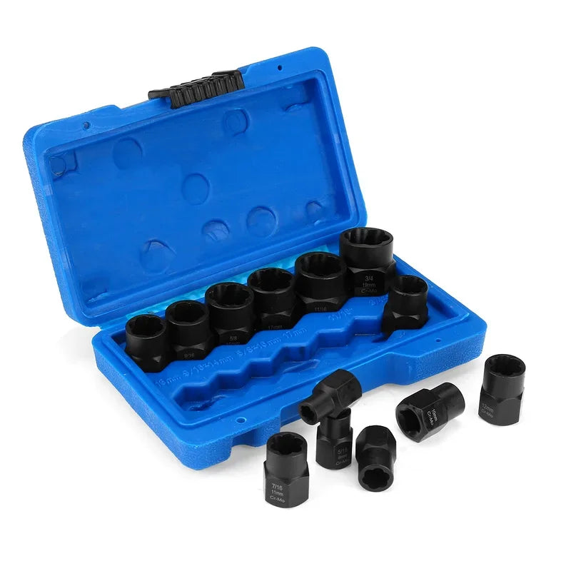 10/13Pcs Impact Damaged Bolt Nut Remover Extractor Socket Tool Set Nut Removal Wrench