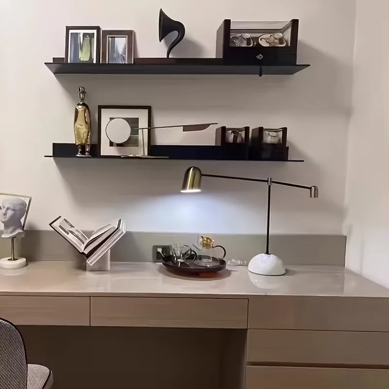 Modern Minimalist Floating Shelf-Mounted Bookcase & Display Shelf with Heavy-Duty Iron, Black/White Suitable for Home Office