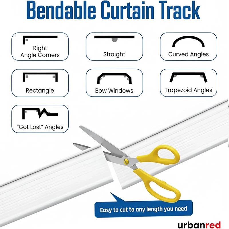 Flexible Bendable Ceiling Curtain Track Kit Durable Plastic With Multiple Hooks for Room Divider Curtains Rod RV Ceiling Track F