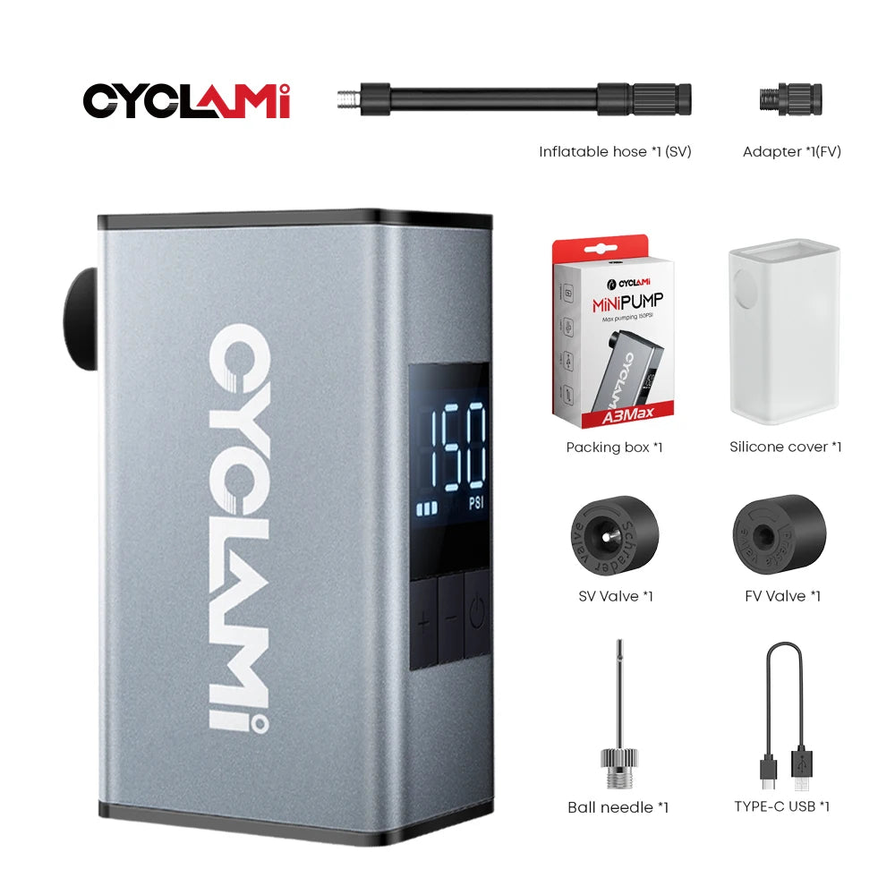 150 PSI Portable Pocket Bike Electric Air Pump Rechargeable Compressor Tire Inflator Digital Gauge Display Tire Pressure Gauge