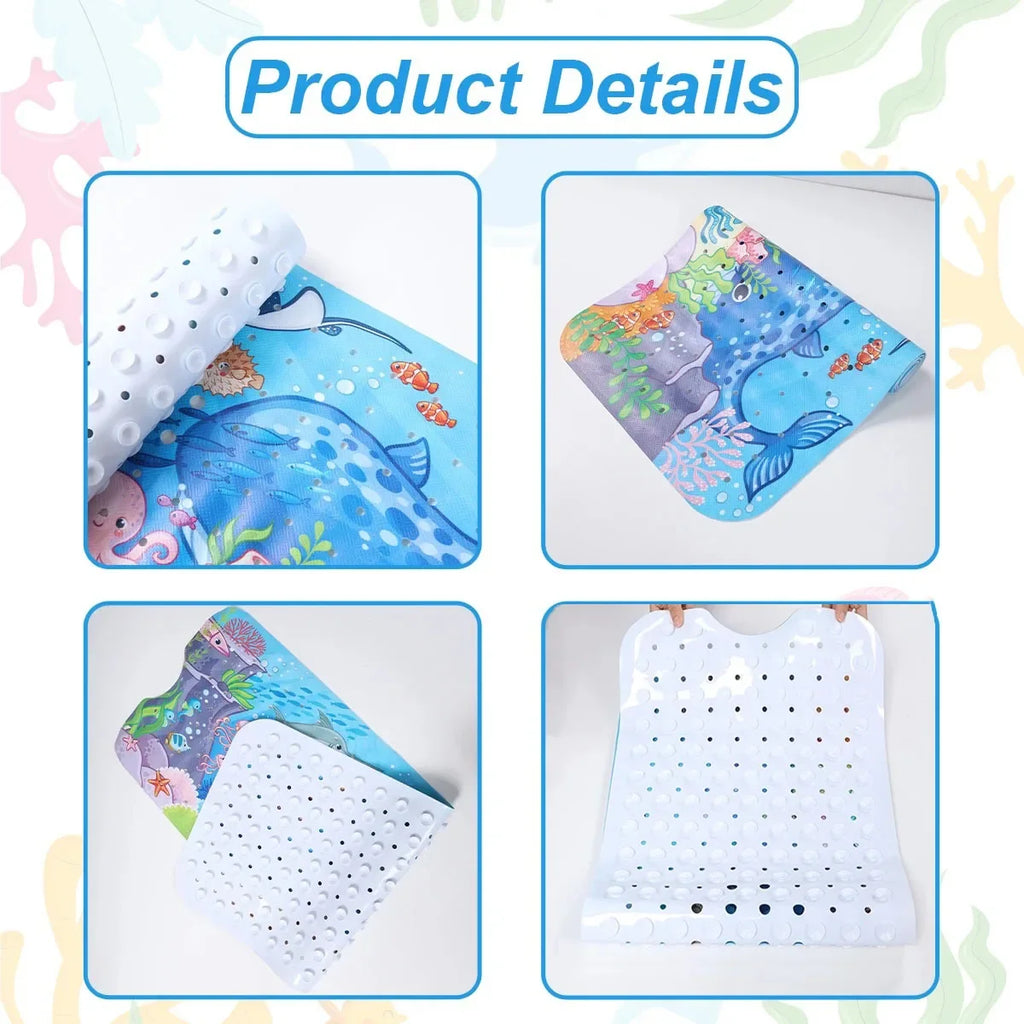 1pc Cartoon Extra Long Bathtub Mat 40x100cm Non Slip Bath Mat for Bathroom Tubs Shower Mats with Suction Cups & Drain Holes