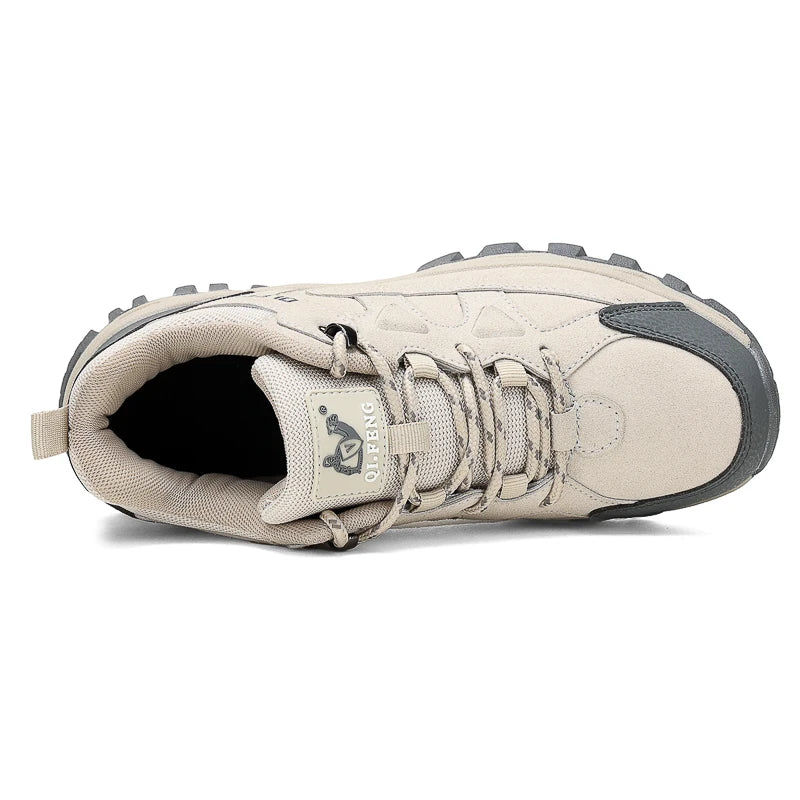 Men's Hiking Shoes Low Top Leather Trail Sneakers Anti-Slip, Black or Beige, EU 37-49