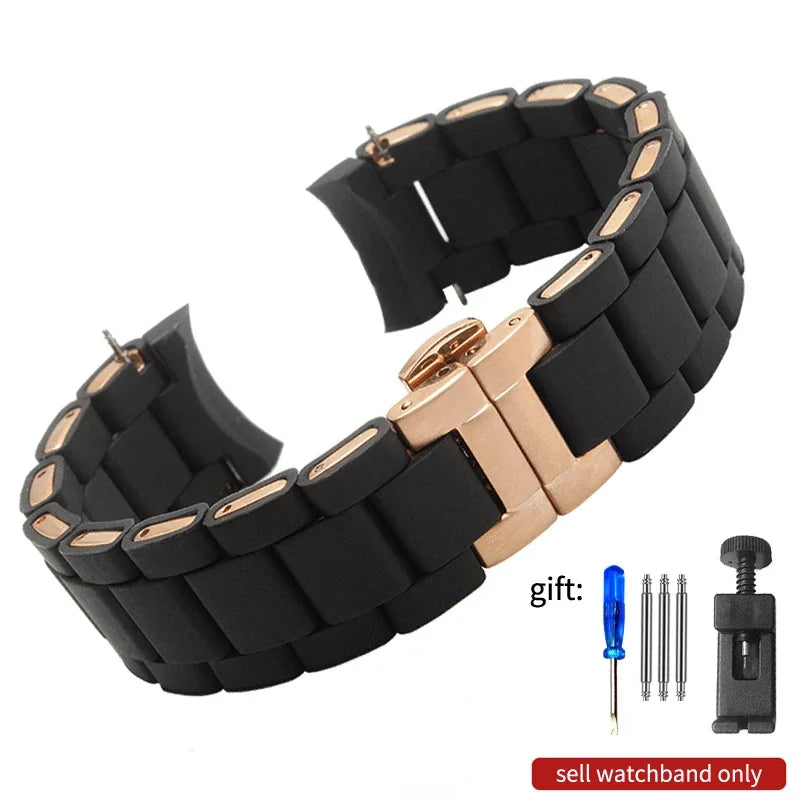 Rubber Clad Steel Watch Strap for Armani Ar5889 5890 5905 5920 Waterproof Silicone Watch Band Accessories 20mm 23mm Wrist Strap