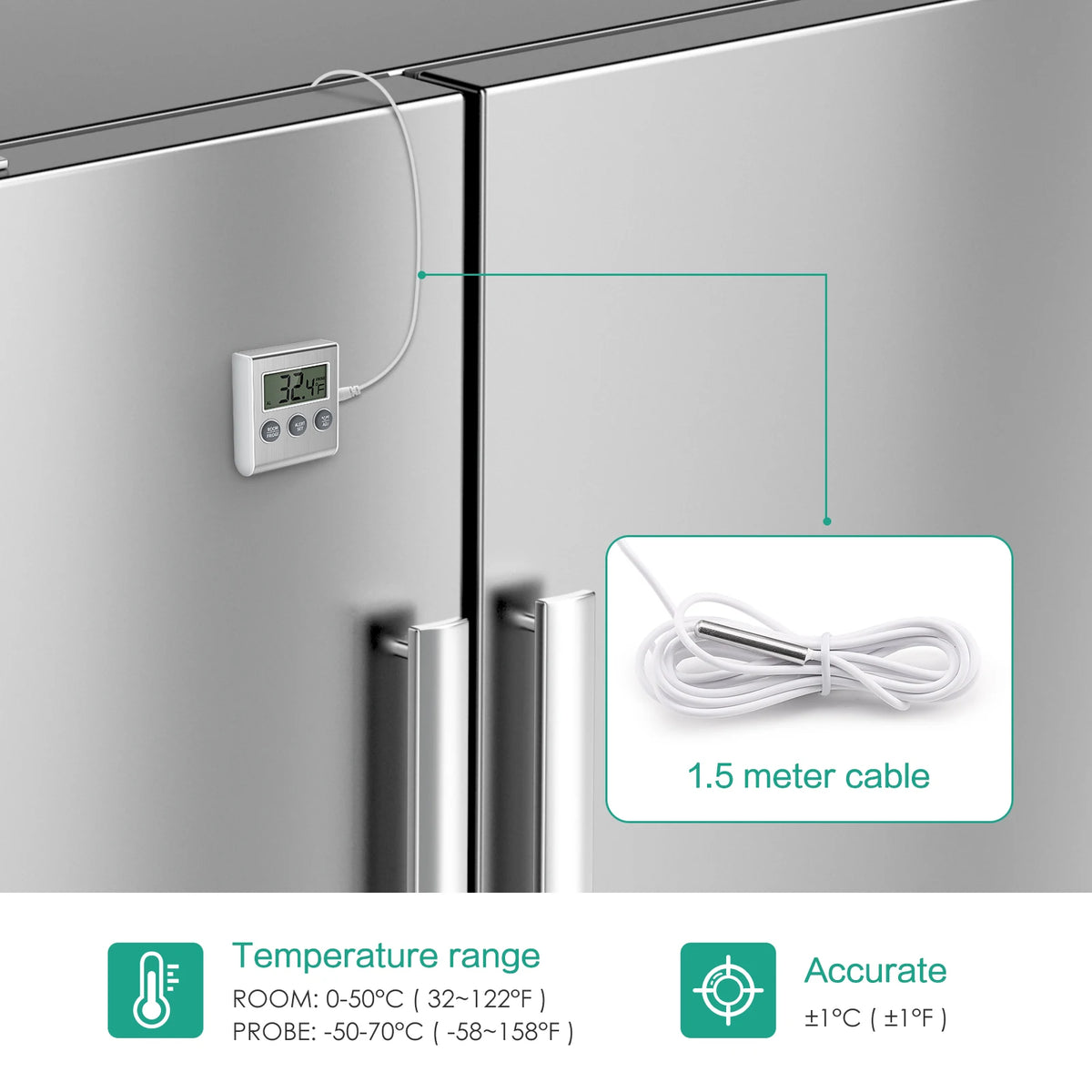 ORIA Refrigerator Thermometer Freezer Thermometer with  External Probe Digital FridgeThermometer for Home Kitchen Restaurants
