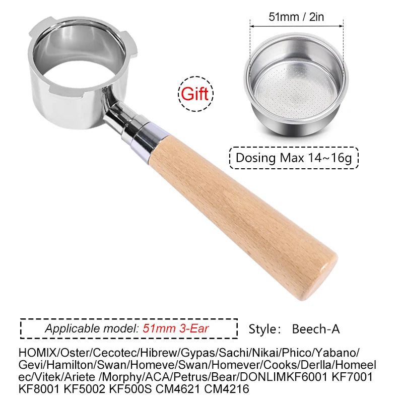 51mm Bottomless Coffee Portafilter With 2 Cups Basket for Homix Hibrew h11 Oster Cecotec Phico Brayer br1101 Espresso Machine