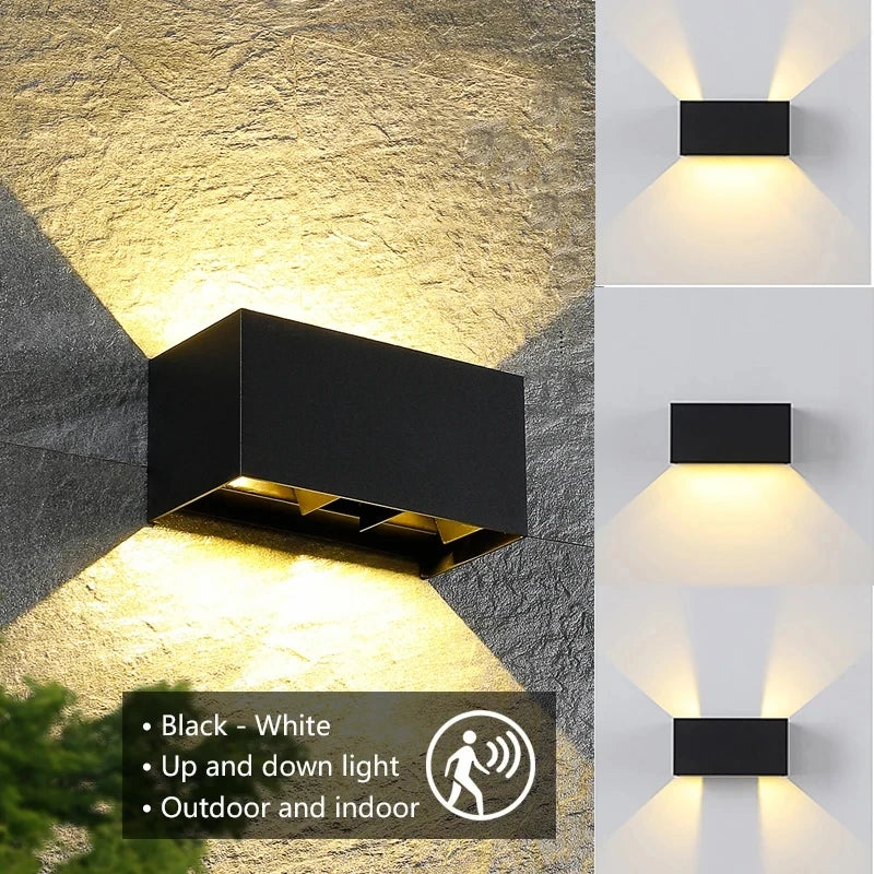 LED Outdoor Wall Lamps 24W LED Motion Sensor Black/White IP65 Waterproof Indoor Outdoor Lighting Adjustable Wall Light
