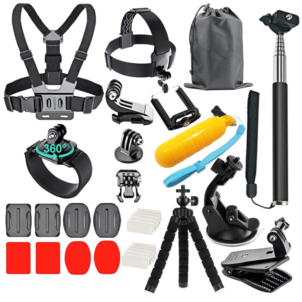 Action Camera Accessories Set For Gopro Hero13 12 11 10For Xiaomi Yi Insta360 X4 X3 Case Kit Strap Mount Selfie Stick Motorcycle