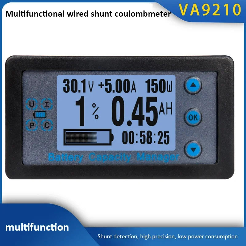 Wired Shunt Coulombmeter DC 8-120V 100/200/300/500A Energy Meter Battery Capacity Tester Low Voltage Alarm LCD Ammeter Voltmeter