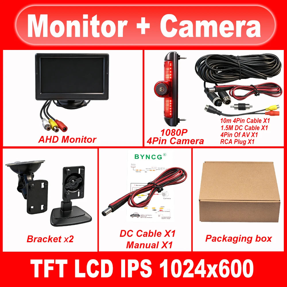 Car 5 inch Monitor AHD IPS CVBS LCD TFT 1080P Brake Light reverse camera for Ducato Ram ProMaster Peugeot Boxer Citroën Jumper