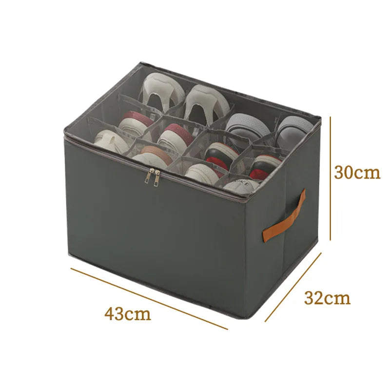 1pc Multiple Lattices Shoes Storage Box Foldable Separated Shoes Box Large Capacity With Handle Shoe Dispenser Shoes Organizer