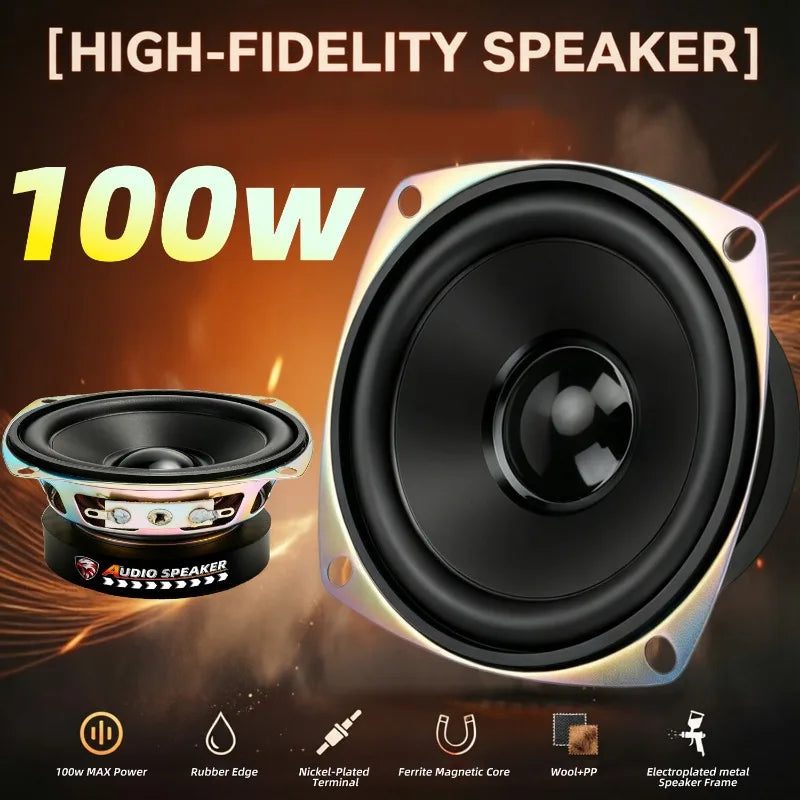 2 pcs 3.5 Inch Mid-Bass Range Speakers 100W Subwoofer For Car Magnesium Aluminum Basin Huge Magnet Woofer Can Be Under The Seat