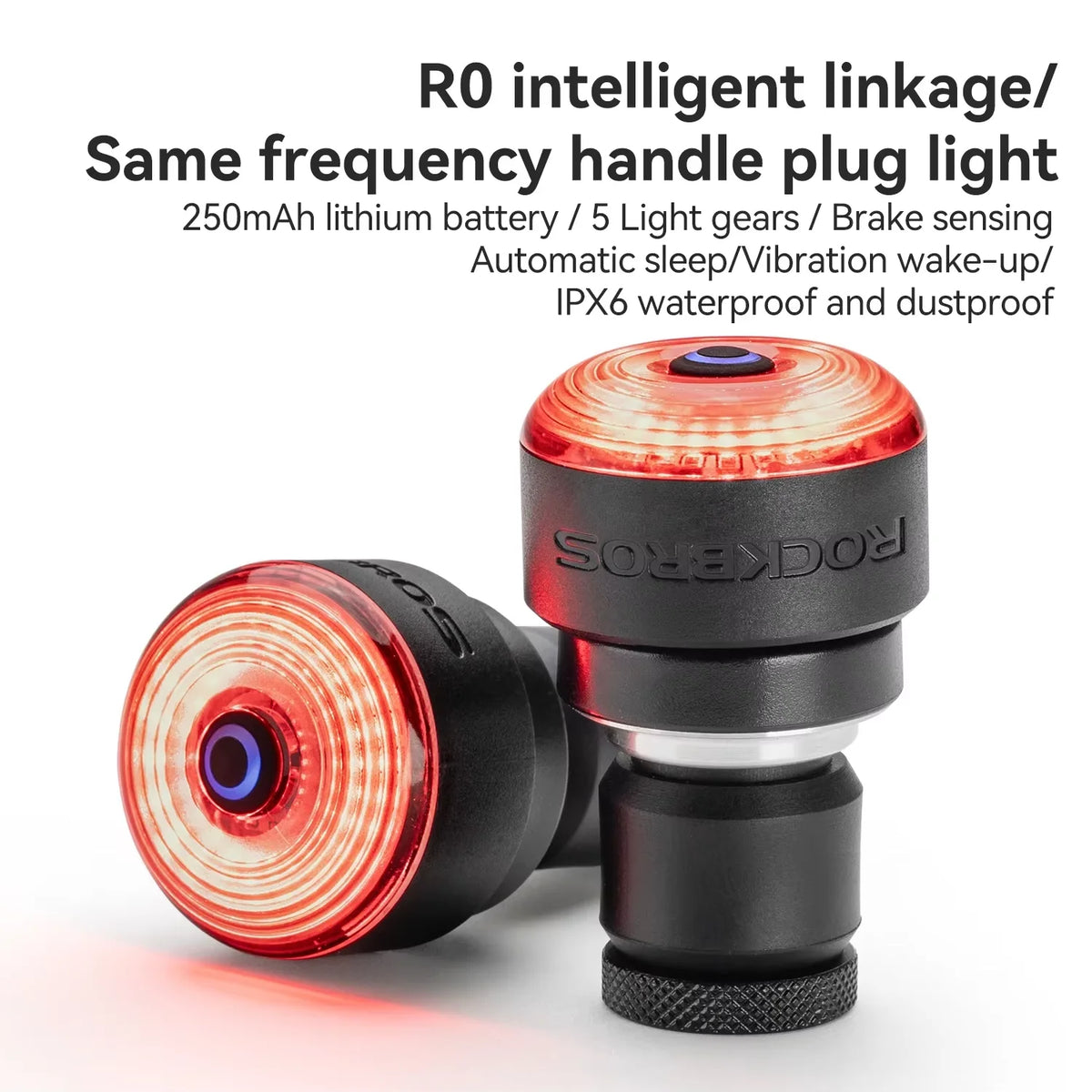 ROCKBROS Bicycle Handlebar End Lights IPX6 Bike Rear Light 5 modes Bike Lamp Intelligent Brake Sensor Safety Night Riding