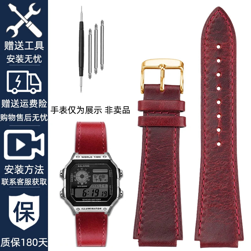 Retro Genuine Leather Watchband For Casio AE1200 AE1300 A158W/A168 W-216H Vintage Watch Strap convex mouth Men's Bracelet 18MM