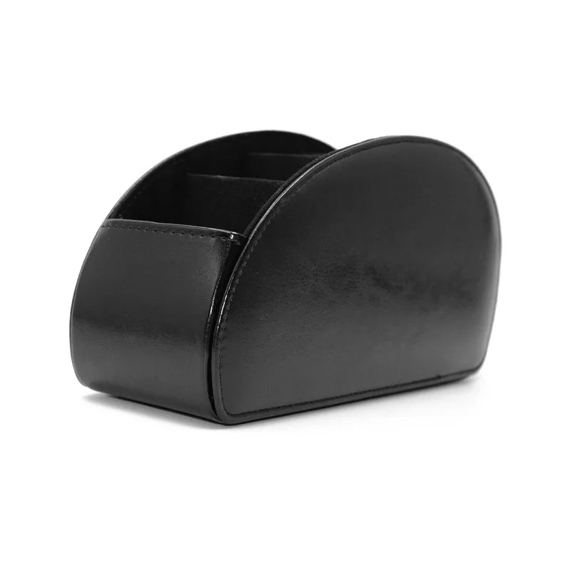 5-slot PU leather desk organizer storage box for remote control, phone, cosmetics brushes
