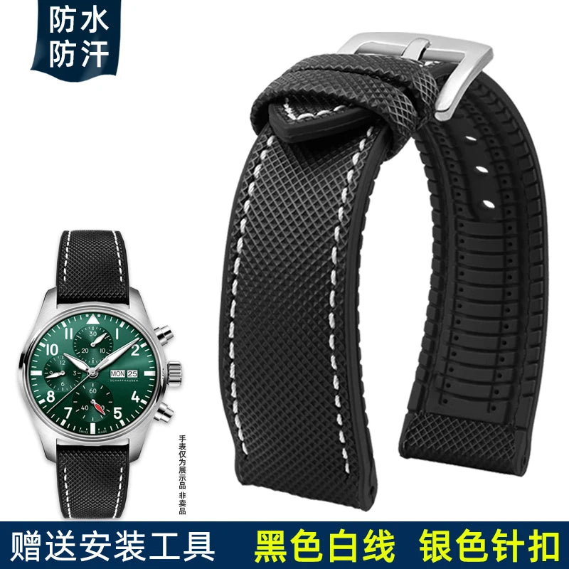 for IWC Pilot Mark 18 Portuguese Tudor Breitling Nylon Rubber Bottom Watch Strap Watchband 19mm 20mm 21mm 22mm 23mm 24mm