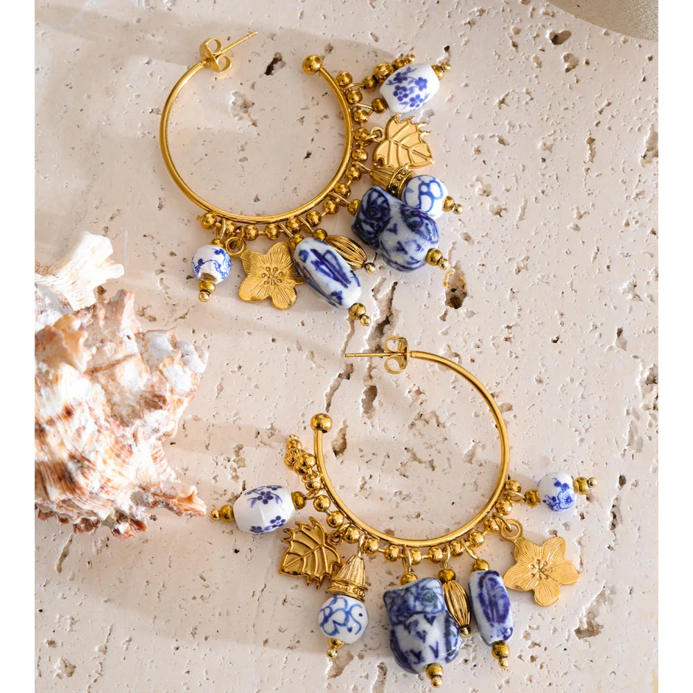 Yhpup 2026 Exclusive Stainless Steel Ceramic Flower Drop Charm Earrings Trendy Handmade France Summer Jewelry Gift