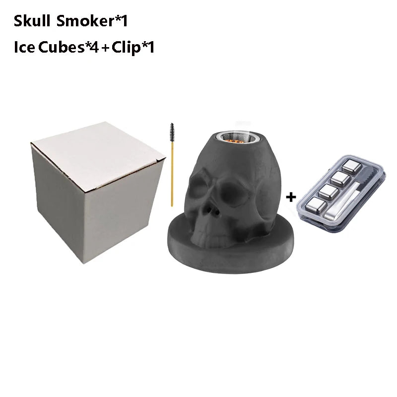 Cocktail Smoker Kit with 4 Flavors - Bourbon , Ceramics Skull Infuser Old Fashioned Drink Smoker Kit Birthday Gifts for Men Dad