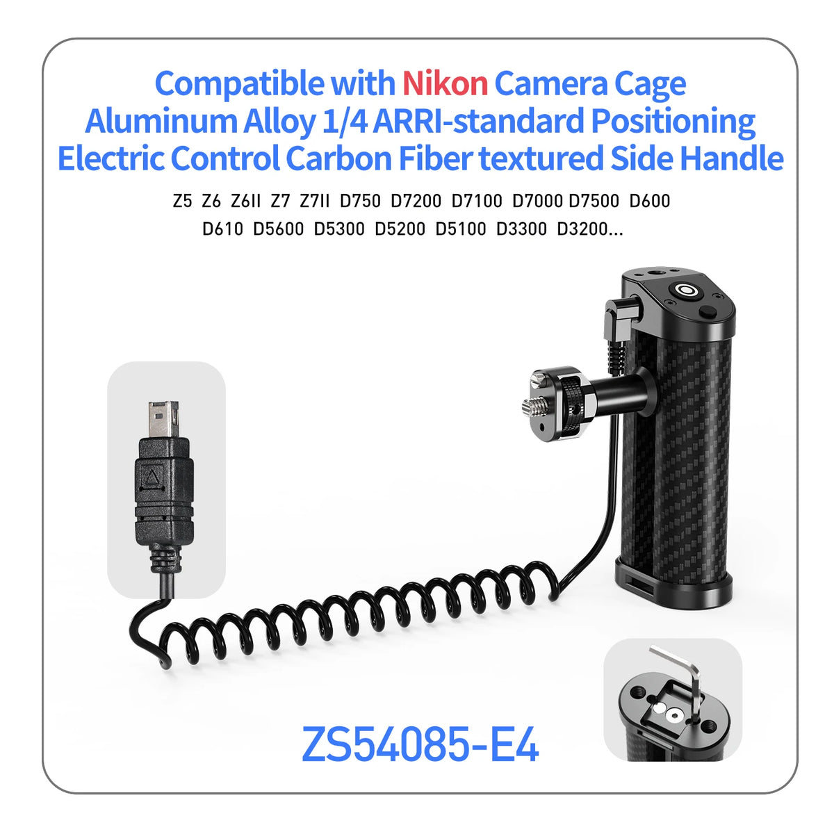 DSLR Camera Cage Side Handle Grip With Trigger Shutter Control Cable for Sony Canon Nikon Camera Carbon Fiber Top Hand Grip