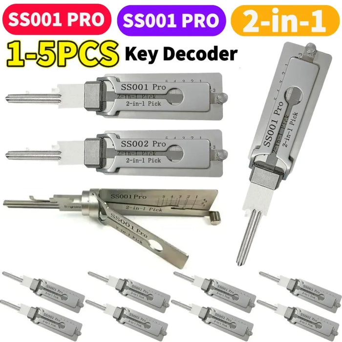 5-1Pcs SS001 PRO Key Decoder SS002 PRO Stainless Steel Precision Tool O-ring Pickup Kit Hook Tool Pickup Hand Tool Lock Decoders