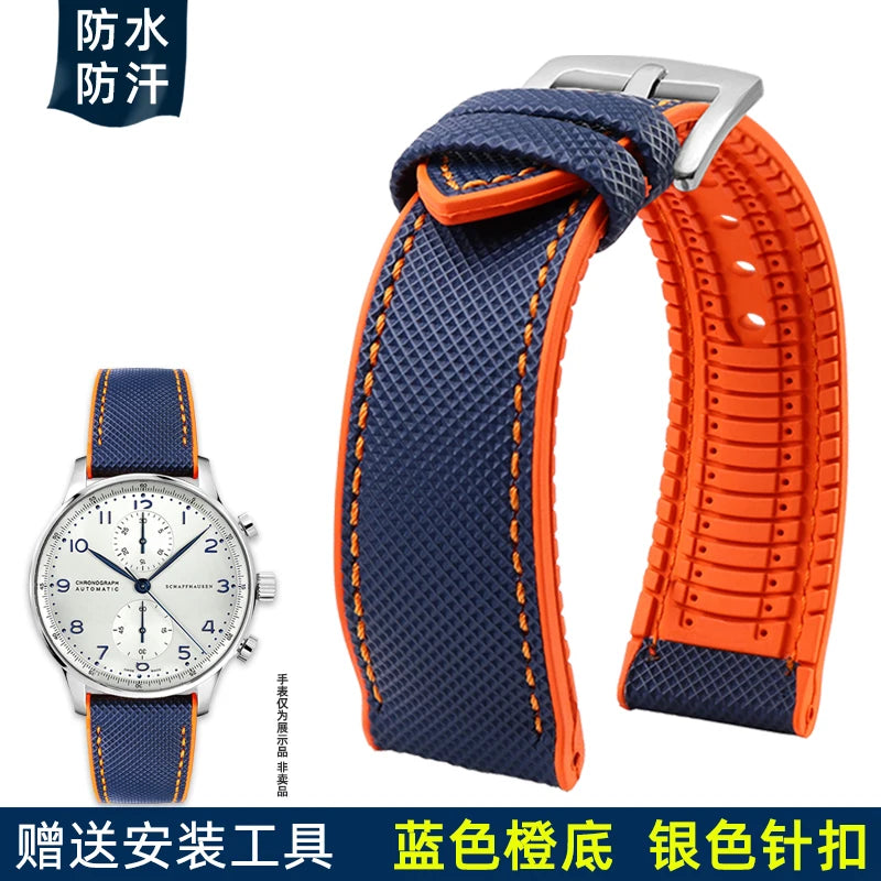 for IWC Pilot Mark 18 Portuguese Tudor Breitling Nylon Rubber Bottom Watch Strap Watchband 19mm 20mm 21mm 22mm 23mm 24mm