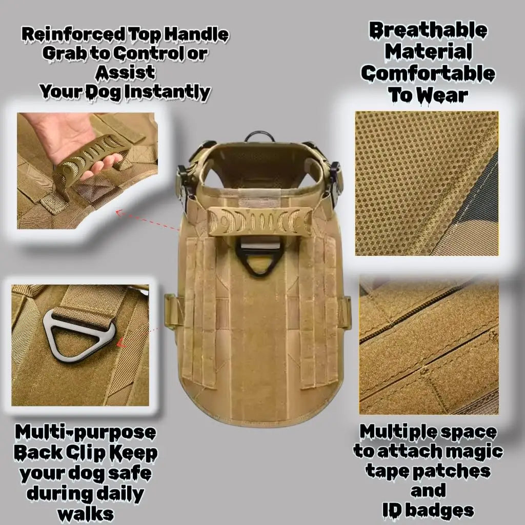 Tactical Dog Harness Vest with Leash Set, Black, Sizes S-XL (1pc-5pcs options)