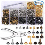 Metal Double Cap Rivets Stud Round Spike Nail With Tool Kits For Shoes Bag Belt Leathercraft Repair Clothing Garment Accessories