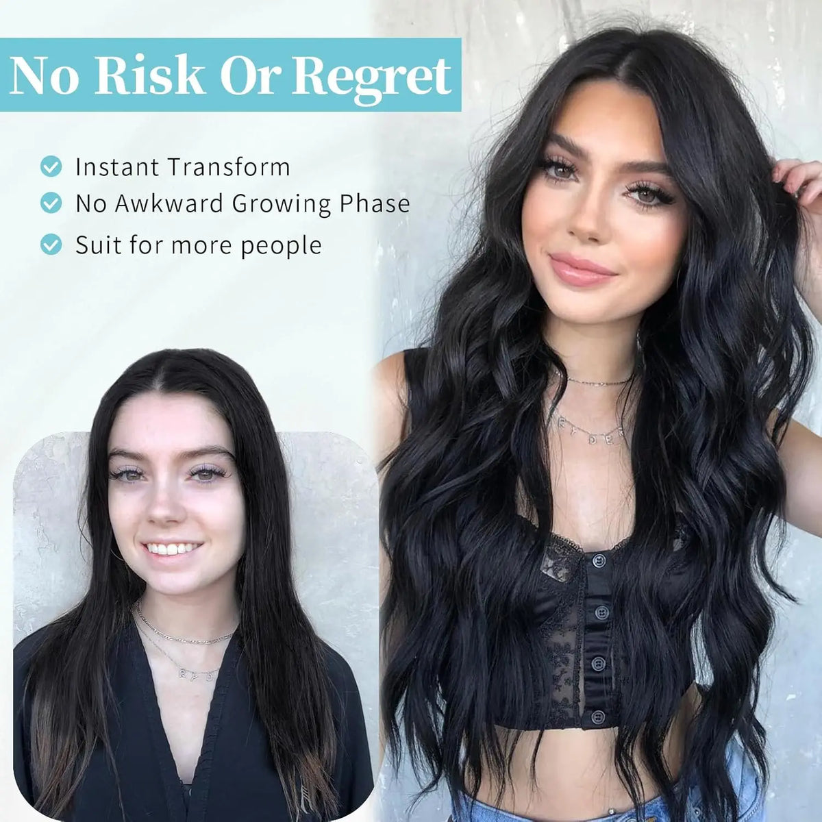 Women's Synthetic Lace Front Wig 26 Inch Long Wavy Middle Part Heat Resistant 1B Black