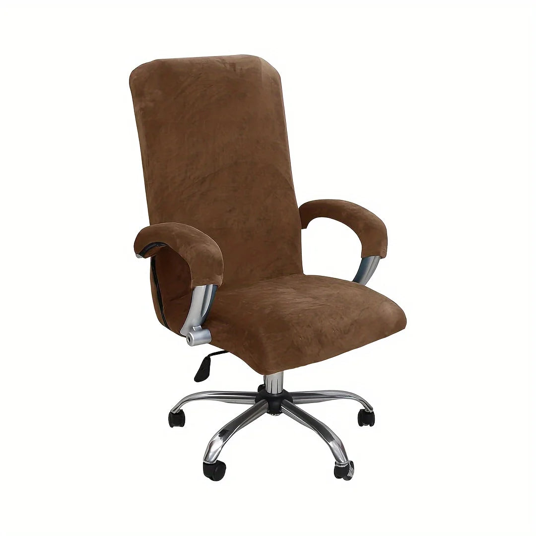 3pcs/set Velvet Plush Stretch Computer Office Chair Cover With Armrest Cover, Solid Color Spandex Armchair Slipcover, Removable