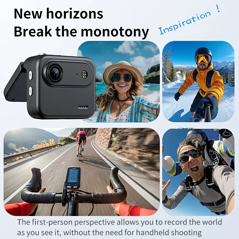 4K HD Thumb Action Camera with Flip Screen, 32GB, Wide-Angle, Anti-Shake, USB Charging