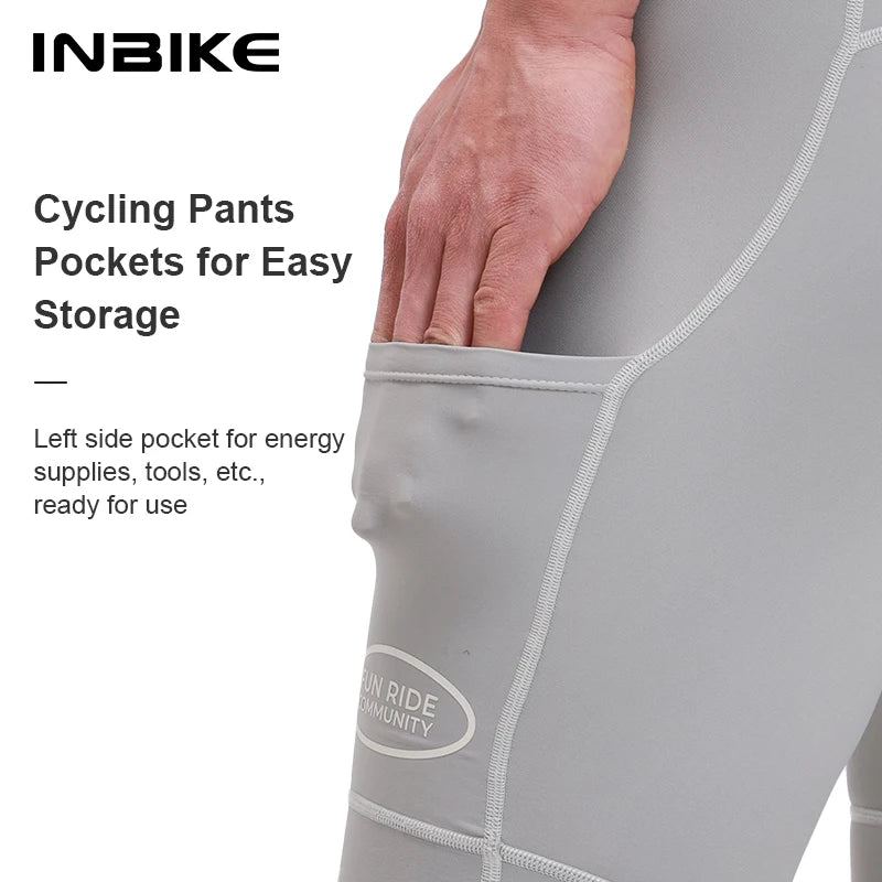 INBIKE Men's Cycling Bib Shorts High-Waisted Breathable with Pockets Black/Off-White/Olive