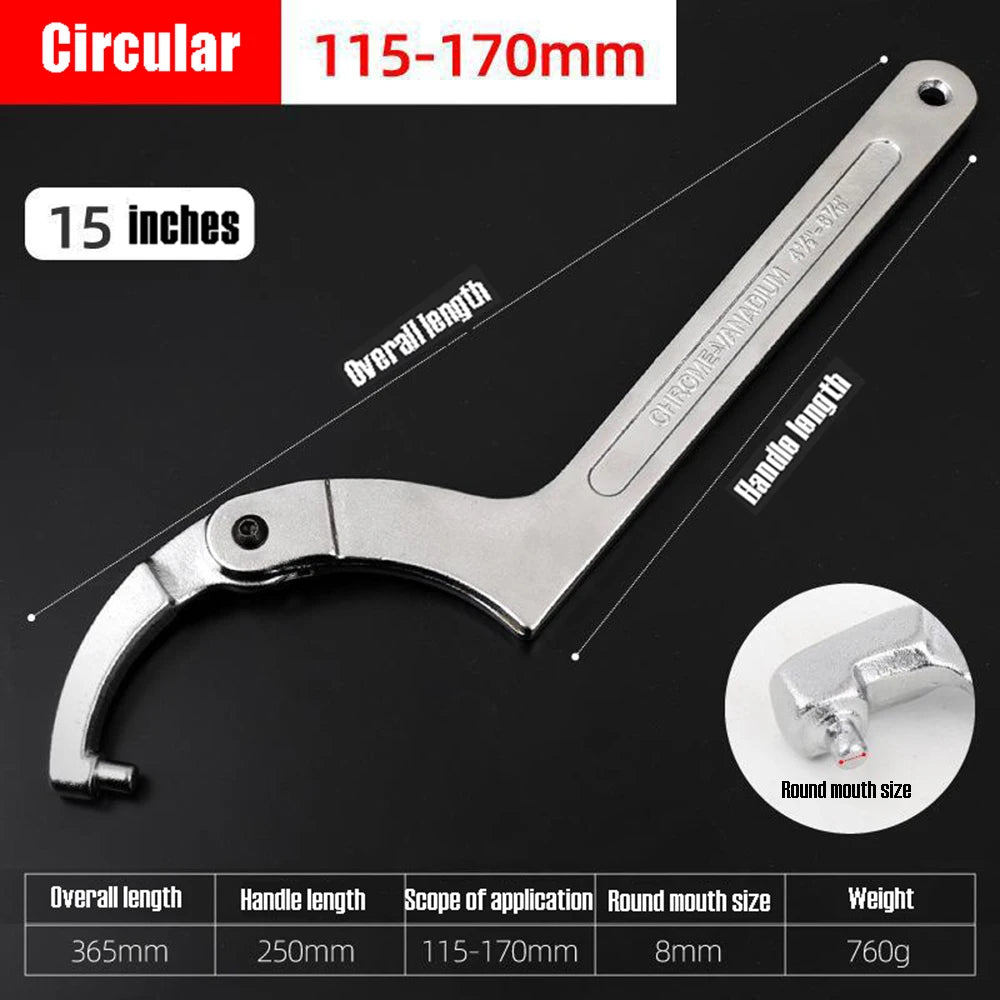 Adjustable Wrench Hook 19-51/32-76/51-120mm Hand Tools Spanner Square/Round Head CR-V Spanner Key for Round Bolt Hand Tools